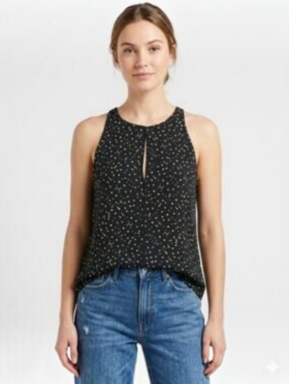 A.L.C. Navy & Neon Green Polka Dot Sutton Halter Top, L,